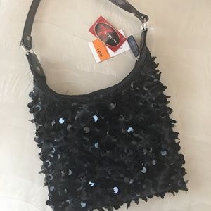 Black sequence evening mini hobo